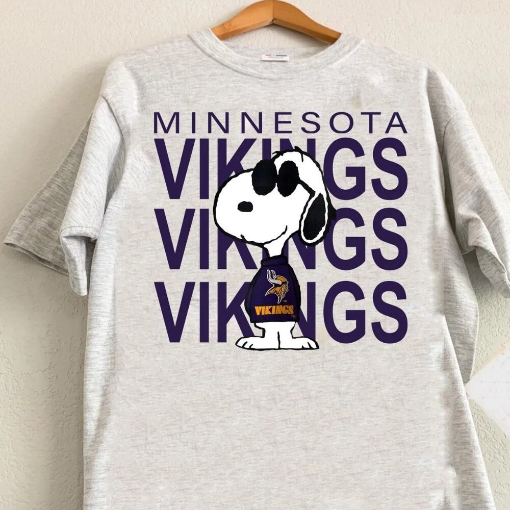 Reprint NFL Minnesota Vikings cartoon short sleeve ash color classic shirt